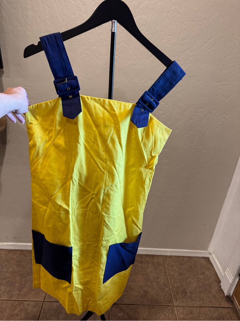 Handmade Yellow Dress with Navy Strap & Pocket Accents